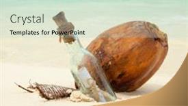 Presentation with blue crystal - Theme having letter in a bottle and coconut on the beach island lifestyle white sand crystal-blue sea of tropical beach ocean beach relax travel to islands background and a mint green colored foreground