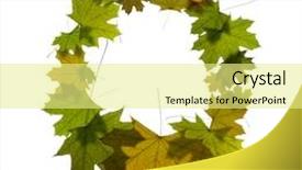  Presentation with green maple leaves - Cool new PPT theme with letter o from green maple leaves backdrop and a blonde colored foreground