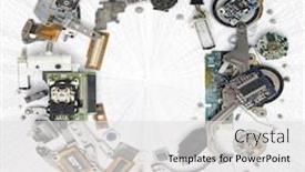  Presentation with old letter - PPT theme consisting of letter o made up from old electronic parts background and a light gray colored foreground