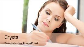  Presentation with notepad - Slide deck enhanced with letter pad - picture of calm woman background and a coral colored foreground