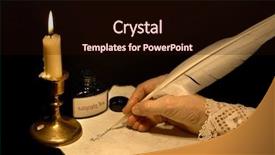  Presentation with feather pen - PPT theme consisting of letter with a goose feather background and a wine colored foreground