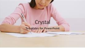  Presentation with student and covid - Audience pleasing PPT theme consisting of letter writing - student shaking pen when thinking backdrop and a soft green colored foreground