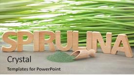  Presentation with spirulina - PPT layouts with algue - wooden letters and scoop background and a coral colored foreground