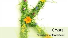  Presentation with white letters - Beautiful presentation theme featuring letters made of flowers and grass isolated on white backdrop and a yellow colored foreground