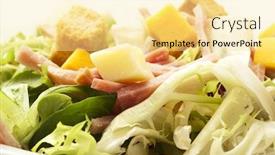  Presentation with white cheese - Slide deck consisting of lettuce cheese ham and crispy croutons on white background and a blonde colored foreground