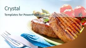  Presentation with meat beef - Slide deck with lettuce steak dinner food background and a cool aqua colored foreground