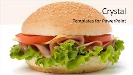  Presentation with fast food - Amazing PPT theme having lettuce tomato smoked ham backdrop and a coral colored foreground