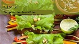  Presentation with peanut - Beautiful slide deck featuring lettuce wraps with peanut dipping sauce backdrop and a gold colored foreground