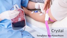  Presentation with leukemia - Presentation featuring leukemia - patient getting blood transfusion background and a light blue colored foreground