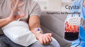  Presentation with leukemia - Amazing PPT theme having leukemia - patient getting blood transfusion backdrop and a light gray colored foreground