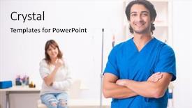  Presentation with blood transfusion - PPT layouts having leukimis - young male foctor and female background and a sky blue colored foreground