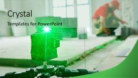  Presentation with spiritual building blocks - Colorful presentation theme enhanced with level - laser levelling at wall building backdrop and a mint green colored foreground