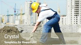  Presentation with roof - Beautiful PPT layouts featuring level - roof construction worker roofer leveling backdrop and a coral colored foreground