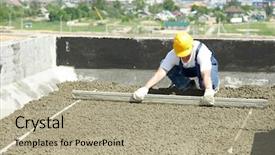  Presentation with roof - Colorful PPT theme enhanced with level - roof construction worker roofer leveling backdrop and a mint green colored foreground