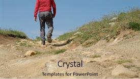  Presentation with group of people silhouettes walking - PPT theme with level of man walking rugged background and a coral colored foreground