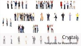  Presentation with five business people standing together and smiling - Audience pleasing presentation consisting of level pyramid - together we stand clerks compilation backdrop and a  colored foreground