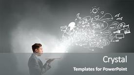  Presentation with book wide open - Presentation design having level success - businessman with opened book background and a gray colored foreground