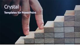  Presentation with success blocks - Colorful theme enhanced with level success - hand climbing stairs made backdrop and a navy blue colored foreground