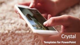  Presentation with smartphone - Slide set enhanced with level up - close up of persons hands background and a red colored foreground