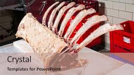  Presentation with wagyu - Presentation consisting of level up - raw dry aged wagyu tomahawk background and a coral colored foreground