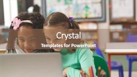  Presentation with low level laser - Colorful slide deck enhanced with level view of two school backdrop and a violet colored foreground