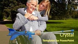  Presentation with support - Slides featuring levels support - happy grandmother in wheelchair background and a tawny brown colored foreground