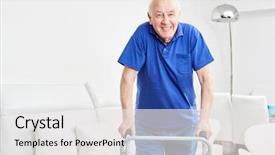  Presentation with granddaughter walking senior - Audience pleasing presentation design consisting of levels support - senior in rehab learns walking backdrop and a  colored foreground