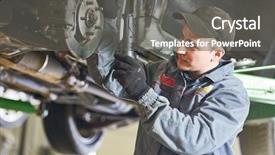  Presentation with auto repair - Cool new slide deck with lever - auto repair service mechanic inspecting backdrop and a gray colored foreground