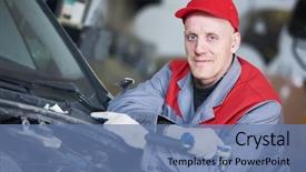  Presentation with auto repair - Beautiful PPT layouts featuring lever - auto repair service mechanic worker backdrop and a teal colored foreground