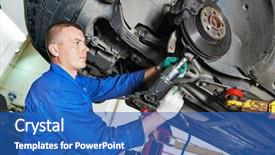  Presentation with mechanic shop - Beautiful presentation design featuring lever - portrait of car mechanic worker backdrop and a teal colored foreground