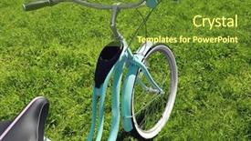 Presentation with bicycle - Cool new PPT theme with lever action - bicycle on green grass background backdrop and a tawny brown colored foreground
