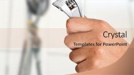  Presentation with silver - Cool new theme with leverage - hand holding a silver wrench backdrop and a coral colored foreground