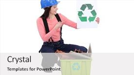  Presentation with construction materials - Colorful presentation enhanced with leverage - woman recycling construction materials backdrop and a  colored foreground