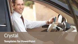  Presentation with car seat - Slide set with new levers - businessman in driver's seat background and a violet colored foreground