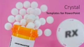  Presentation with spilling - PPT theme consisting of levetiracetam-rx-medicine-pills background and a coral colored foreground