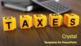  Presentation with taxes - PPT theme featuring levis - alphabet taxes and calculator background and a tawny brown colored foreground