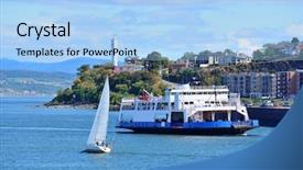 Presentation with boat river - Cool new PPT layouts with levis - ferry boat in river backdrop and a light blue colored foreground