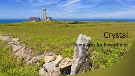  Presentation with peninsula plateau - Amazing PPT theme having levis - normandy landscape on cotentin peninsula backdrop and a gold colored foreground