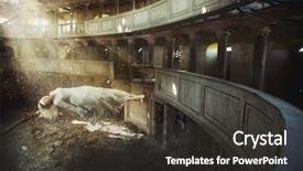  Presentation with old church building - PPT layouts with levitating woman in old church background and a dark gray colored foreground