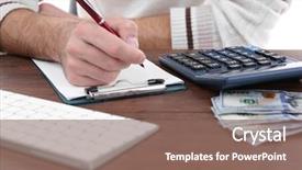  Presentation with money notes - Presentation theme having leyes - man counting money and making background and a violet colored foreground