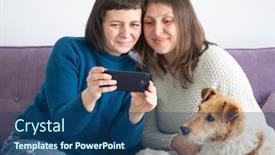  Presentation with lgbt - Beautiful slide deck featuring lgbt-lesbian-happy-couple-sitting backdrop and a ocean colored foreground