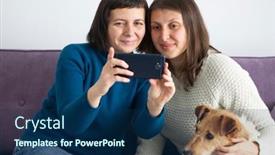  Presentation with lgbt - Beautiful PPT theme featuring lgbt-lesbian-happy-couple-sitting backdrop and a navy blue colored foreground