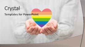  Presentation with lgbt community - Cool new PPT theme with lgbt rainbow heart symbol backdrop and a white colored foreground