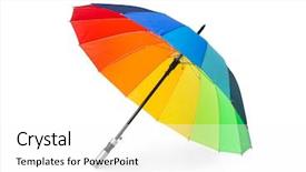 Presentation with lgbtq - Cool new PPT theme with lgbtq - colorful umbrella isolated on white backdrop and a white colored foreground