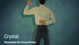  Presentation with fingers - PPT theme enhanced with liar - businessman crossing fingers behind his background and a ocean colored foreground