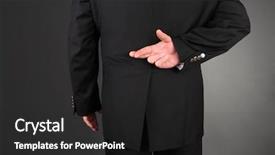  Presentation with fingers - Slide set having liar - businessman crossing his fingers behind background and a dark gray colored foreground
