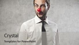  Presentation with nose - Presentation theme having liar - businessman with a red clown background and a light gray colored foreground