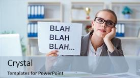  Presentation with office - Presentation design enhanced with liar - businesswoman sitting in office background and a  colored foreground