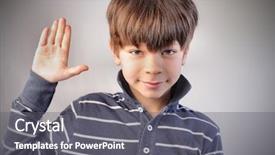  Presentation with child development stages - Cool new PPT theme with liar - child with raised hand making backdrop and a gray colored foreground