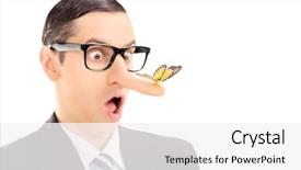  Presentation with nose - Beautiful PPT layouts featuring liar - surprised man with a butterfly backdrop and a white colored foreground